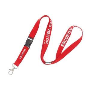 Pack of 50 Lanyards with Trigger Hook, Breakaway, 16mm, Escorted Visitor Red