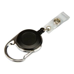 Pack of 10 ID Badge Reel with ID Card Strap, Carabiner, Black