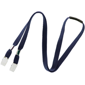 Pack of 100 Lanyards with Dual Bulldog Clips, Breakaway, 10mm, Navy Blue