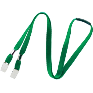 Pack of 100 Lanyards with Dual Bulldog Clips, Breakaway, 10mm, Green