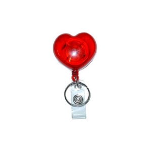 Pack of 10 Heart ID Badge Reel with Split Ring and ID Card Strap, Belt Clip, Red