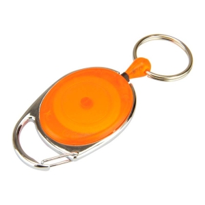 Pack of 10 Key Holder Reel with Split Ring, Carabiner, Orange